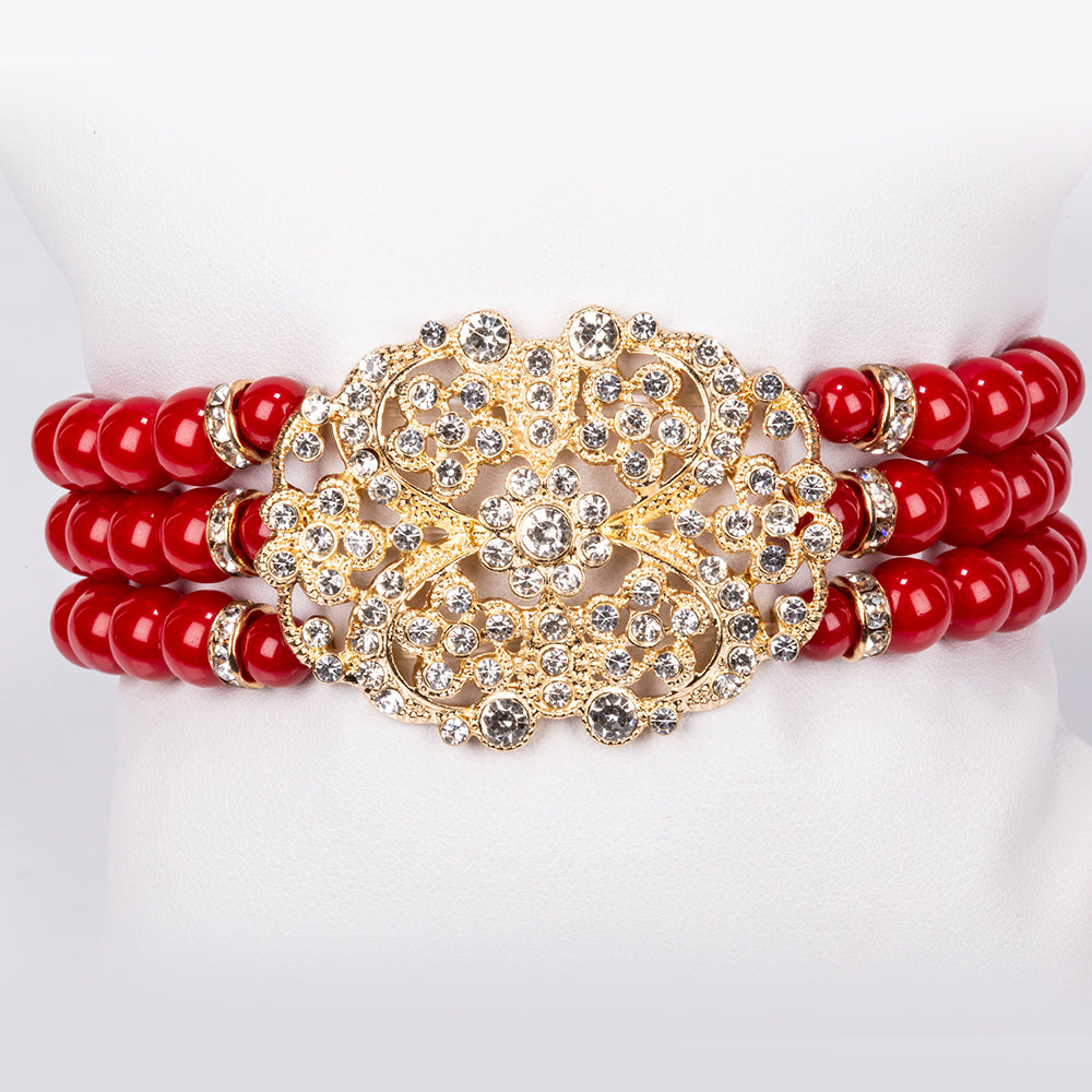 Pozlátené Zliatinové Sada s Bielym Emporia® Krištáľom ( Náhrdelník+Náramok ) 2 