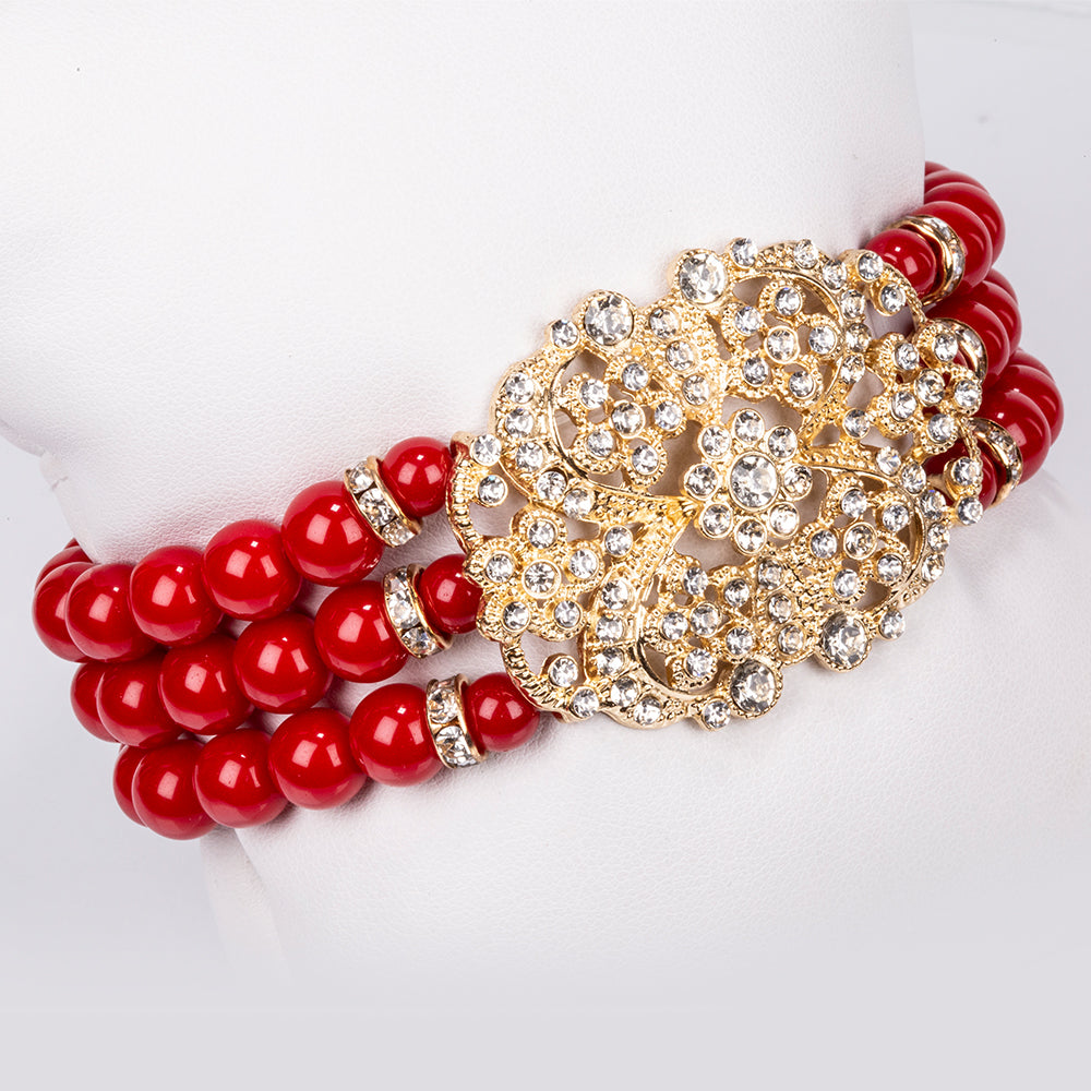 Pozlátené Zliatinové Sada s Bielym Emporia® Krištáľom ( Náhrdelník+Náramok ) 3 