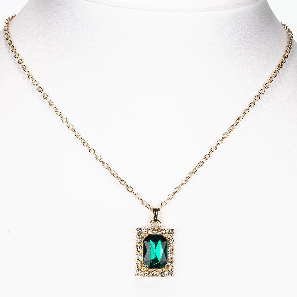 Pozlátený Zliatinový Hodinky s so Zeleným Emporia® Krištáľom a Bielym Emporia® Krištáľom ( Náhrdelník+Náušnice+Prívesok ) 4 