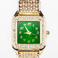 Pozlátený Zliatinový Hodinky s so Zeleným Emporia® Krištáľom a Bielym Emporia® Krištáľom ( Náhrdelník+Náušnice+Prívesok )