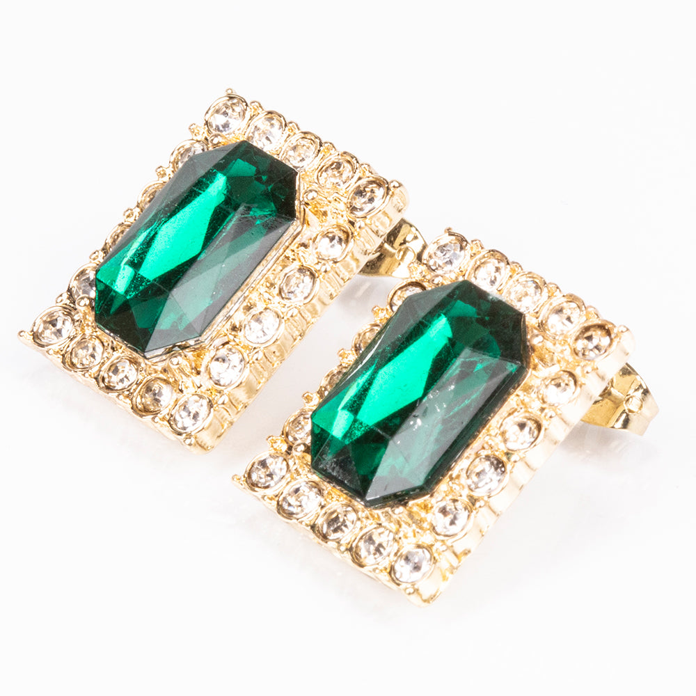 Pozlátený Zliatinový Hodinky s so Zeleným Emporia® Krištáľom a Bielym Emporia® Krištáľom ( Náhrdelník+Náušnice+Prívesok )