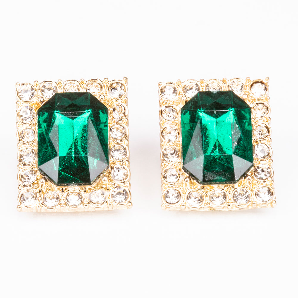 Pozlátený Zliatinový Hodinky s so Zeleným Emporia® Krištáľom a Bielym Emporia® Krištáľom ( Náhrdelník+Náušnice+Prívesok ) 12 