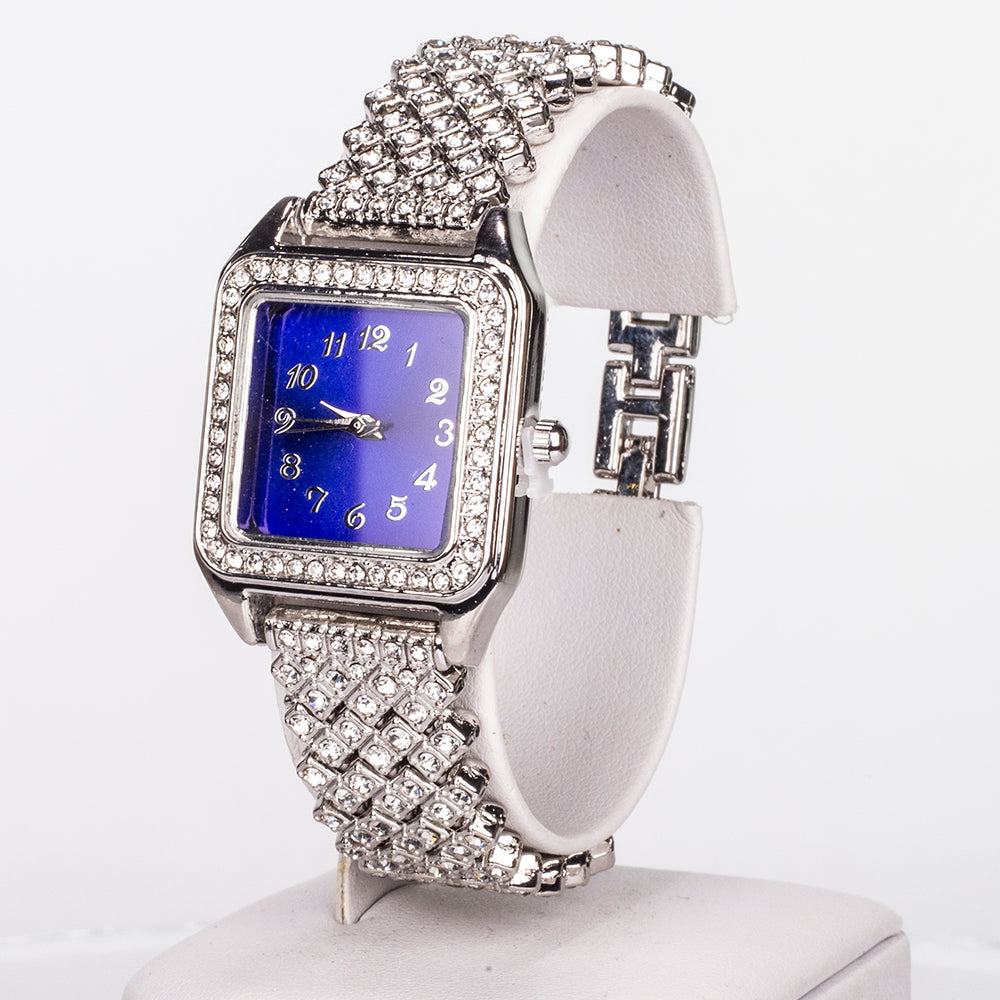 Pozlátený Zliatinový Hodinky s Modrým Emporia® Krištáľom a Bielym Emporia® Krištáľom ( Náhrdelník+Náušnice+Prívesok ) 2 