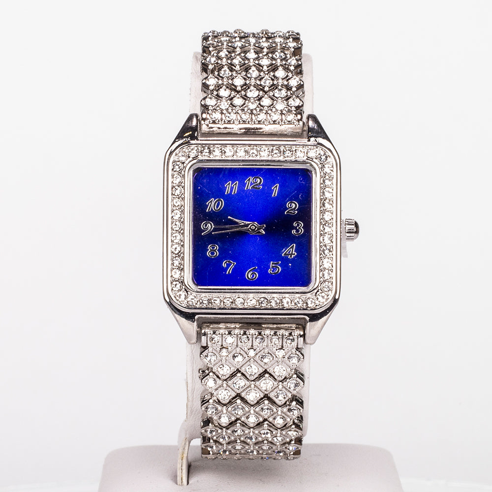 Pozlátený Zliatinový Hodinky s Modrým Emporia® Krištáľom a Bielym Emporia® Krištáľom ( Náhrdelník+Náušnice+Prívesok ) 6 