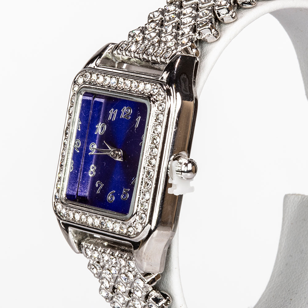 Pozlátený Zliatinový Hodinky s Modrým Emporia® Krištáľom a Bielym Emporia® Krištáľom ( Náhrdelník+Náušnice+Prívesok )