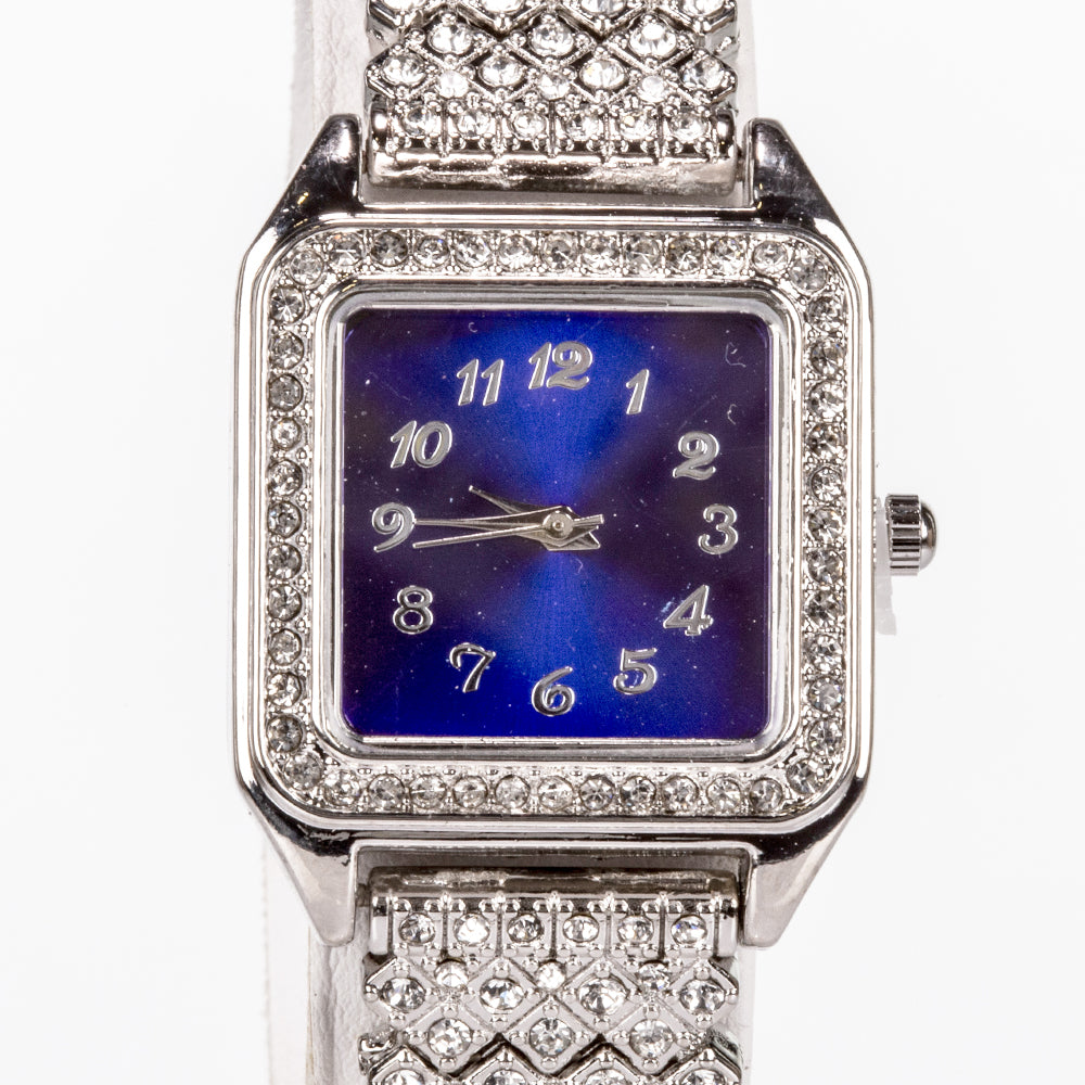 Pozlátený Zliatinový Hodinky s Modrým Emporia® Krištáľom a Bielym Emporia® Krištáľom ( Náhrdelník+Náušnice+Prívesok )