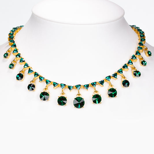 Pozlátené Zliatinové Sada s so Zeleným Emporia® Krištáľom ( Náhrdelník+Náušnice )