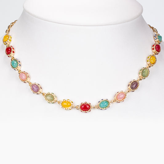 Pozlátený Zliatinový Náhrdelník s Červeným Achátom a Ametystom