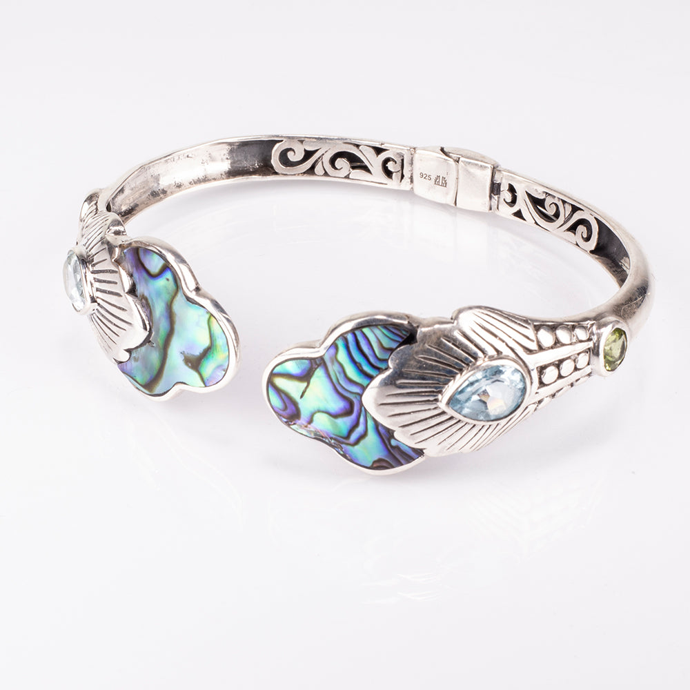 Strieborný Náramok s Mušľou Abalone a Lapisom Lazuli 5 
