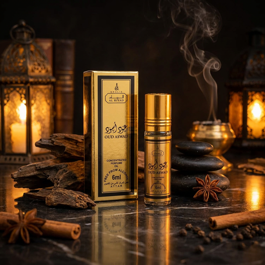 Oud Aswad Al Riyad roll-on parfumový olej 6 ml – drevito-korenistá vôňa pre mužov