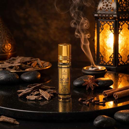 Oud Aswad Al Riyad roll-on parfumový olej 6 ml – drevito-korenistá vôňa pre mužov