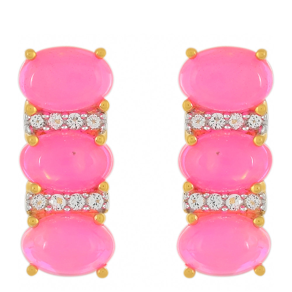 Pozlátené Strieborné Náušnice s Etiópskym Neonovoružovým Opálom a Bielym Topásom 1 