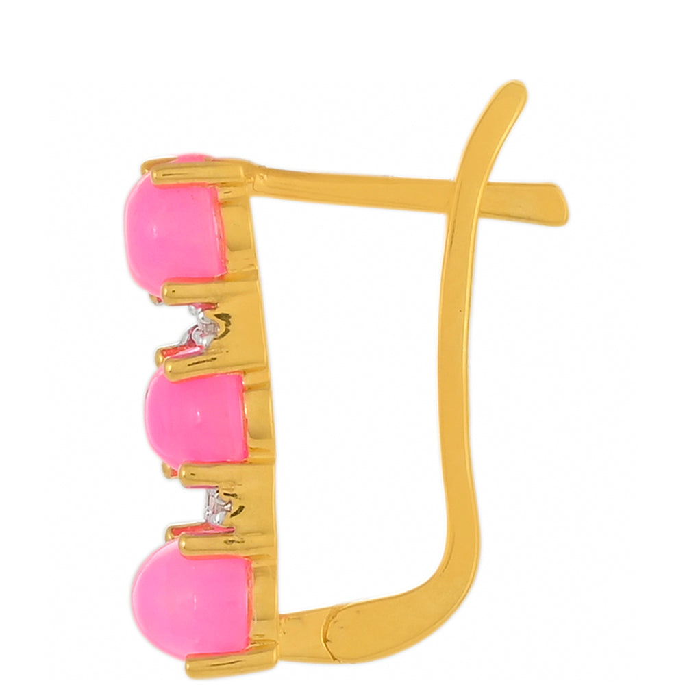 Pozlátené Strieborné Náušnice s Etiópskym Neonovoružovým Opálom a Bielym Topásom 2 