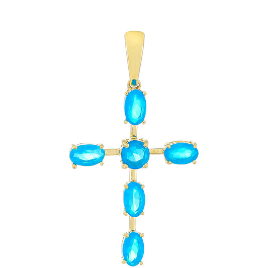 Kríž Zlatý Prívesok s Etiópskym Modrým Opálom