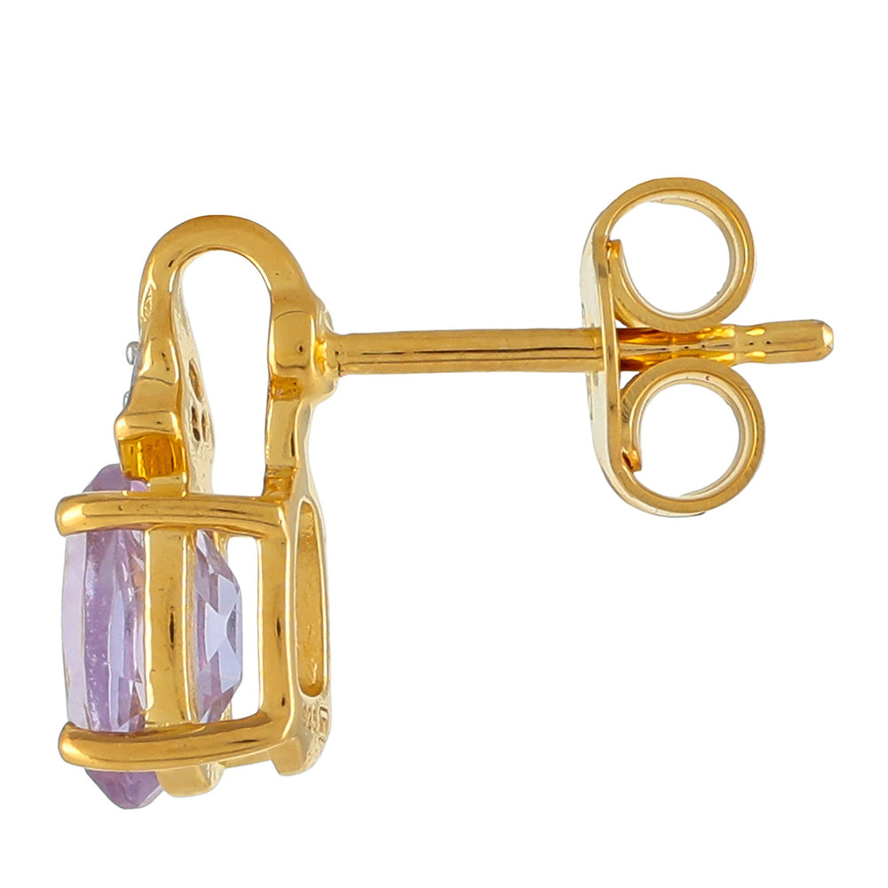 Pozlátené Strieborné Náušnice s Ružovým Ametystom a Prírodným Zirkonom