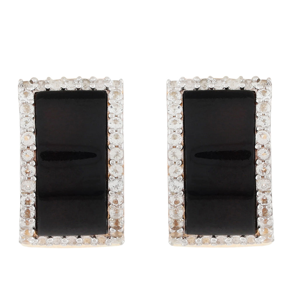 Pozlátené Strieborné Náušnice s Čiernym Ónyxom a Bielym Topásom 1 