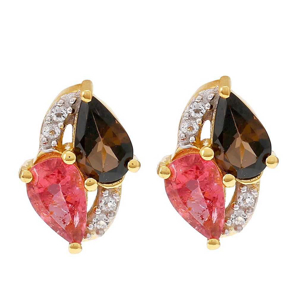 Pozlátené Strieborné Náušnice s Dúhovým Turmalínom z Pelmadulla a Bielym Topásom 1 