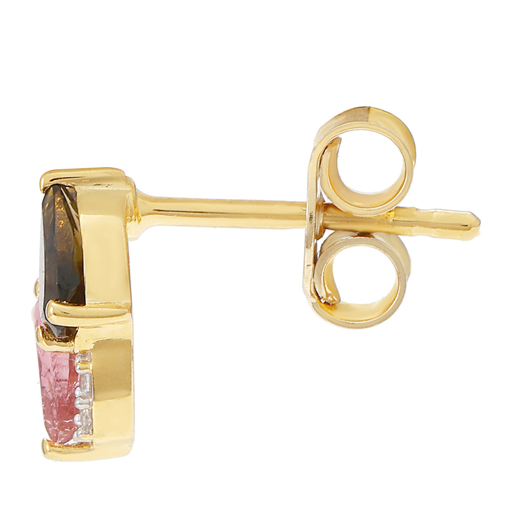Pozlátené Strieborné Náušnice s Dúhovým Turmalínom z Pelmadulla a Bielym Topásom 2 