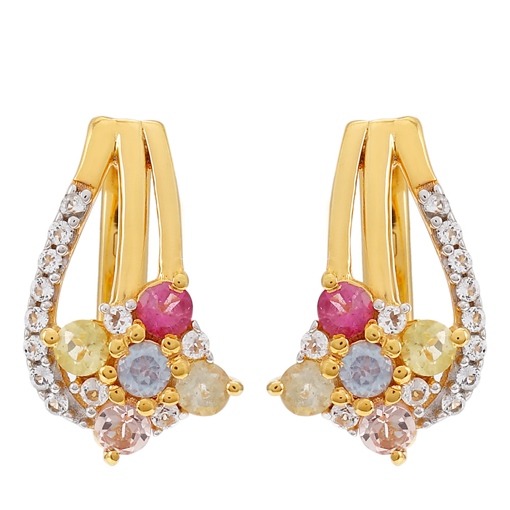 Pozlátené Strieborné Náušnice s Dúhovým Turmalínom z Pelmadulla a Bielym Topásom