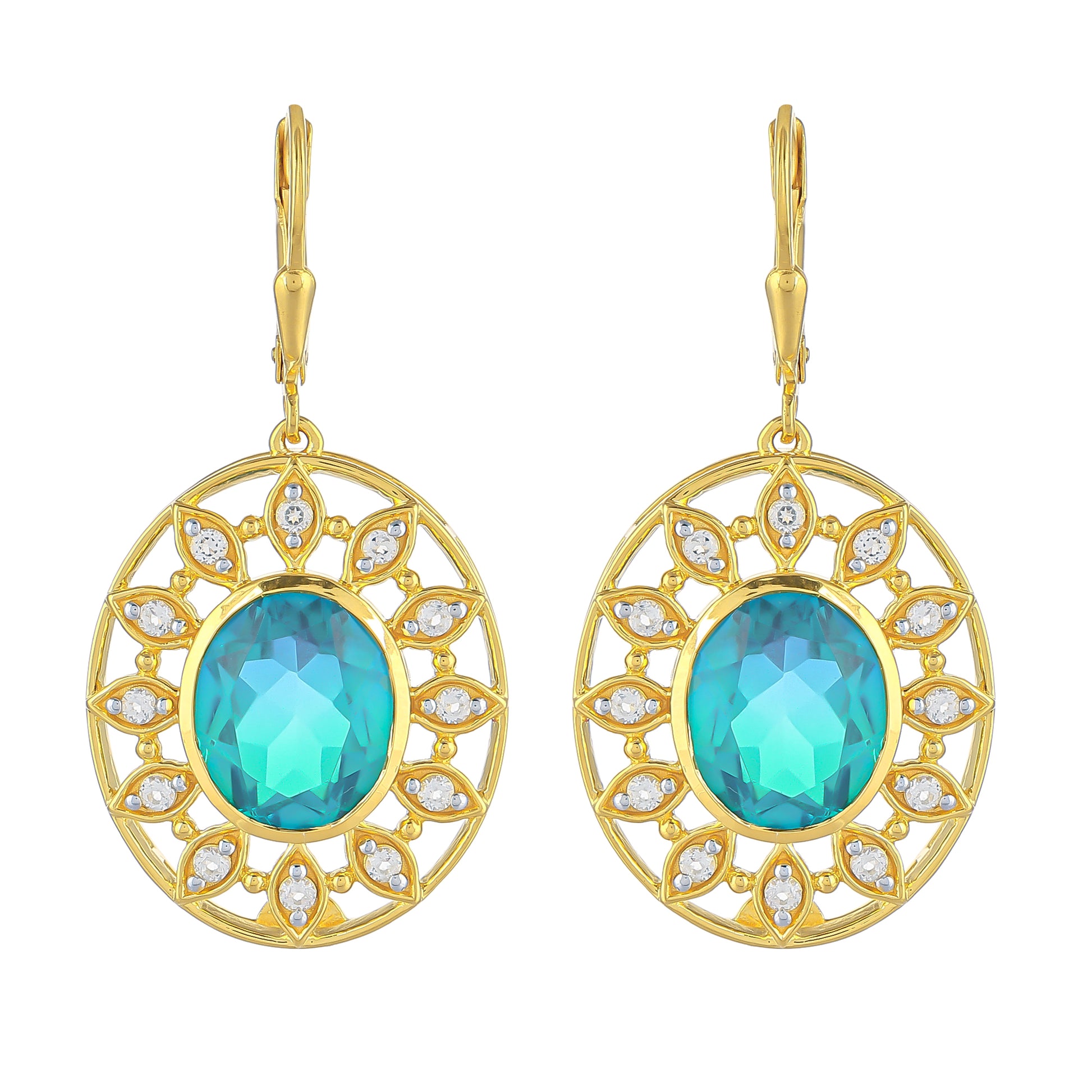 Pozlátené Strieborné Náušnice s Pávím Kremeňom a Bielym Topásom 1 