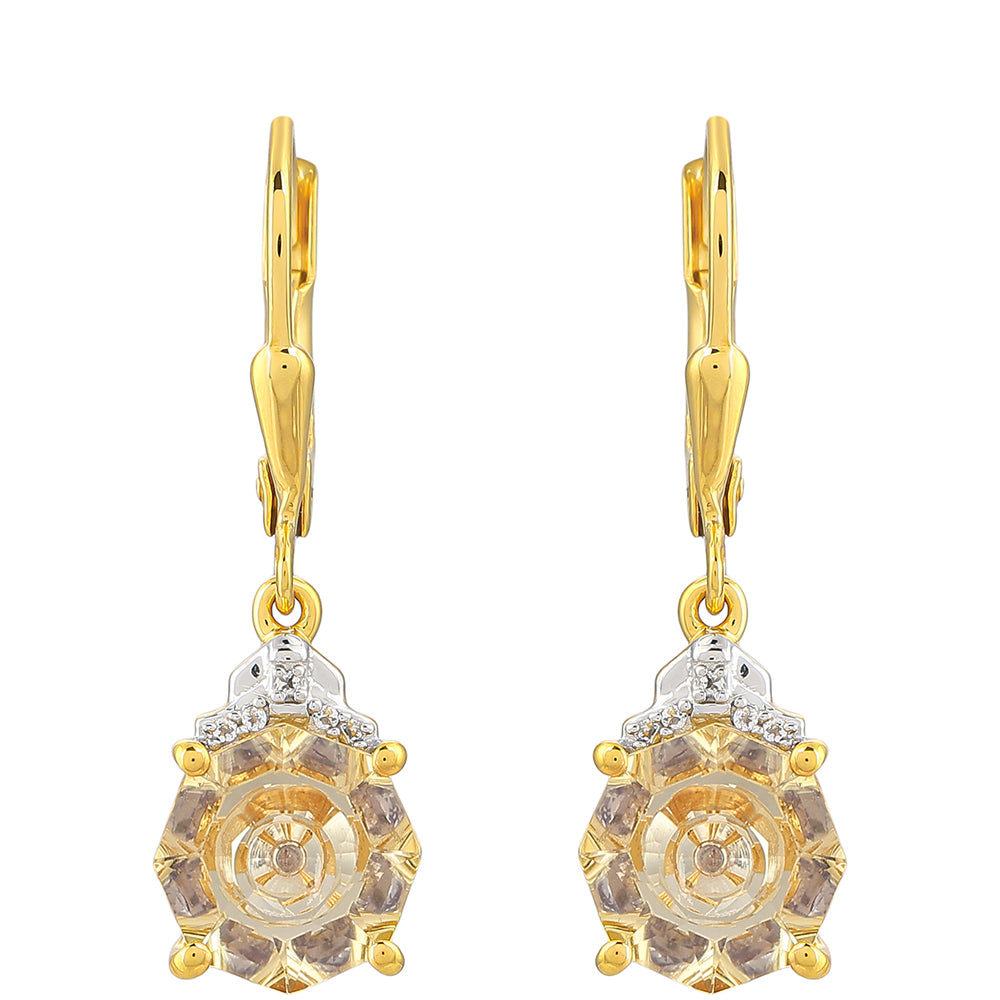 Pozlátené Strieborné Náušnice s Tanzanitom a Champagne Kremeňom 1 