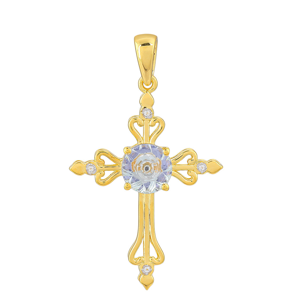 Kríž Pozlátený Strieborný Prívesok s Tanzanitom 1 