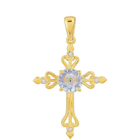 Kríž Pozlátený Strieborný Prívesok s Tanzanitom