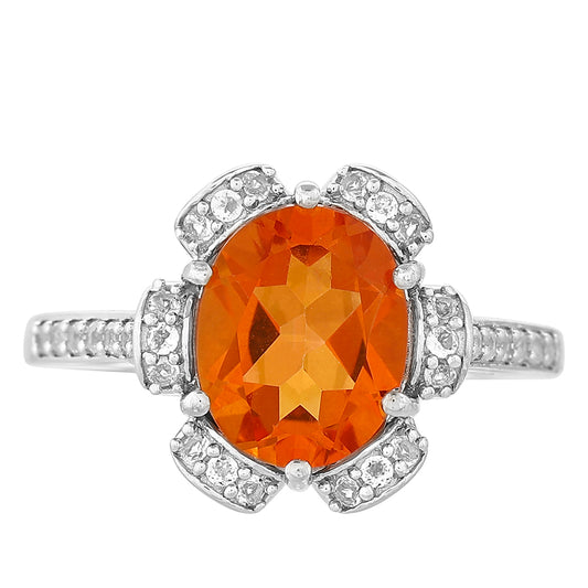 Strieborný Prsteň s Padparadscha Kremeňom a Bielym Topásom