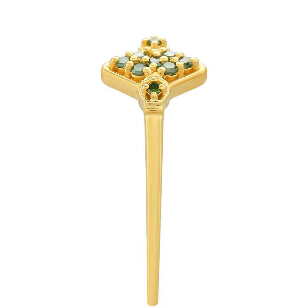 Pozlátený Strieborný Prsteň s so Zeleným Diamantom 3 