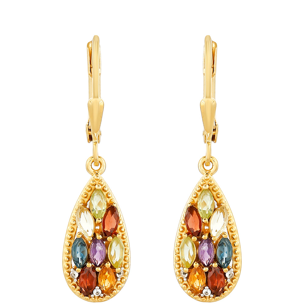 Pozlátené Strieborné Náušnice s Ametystom a Citrínom