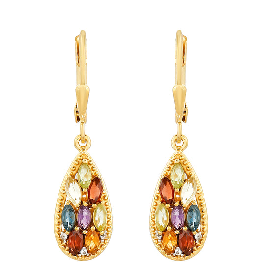 Pozlátené Strieborné Náušnice s Ametystom a Citrínom