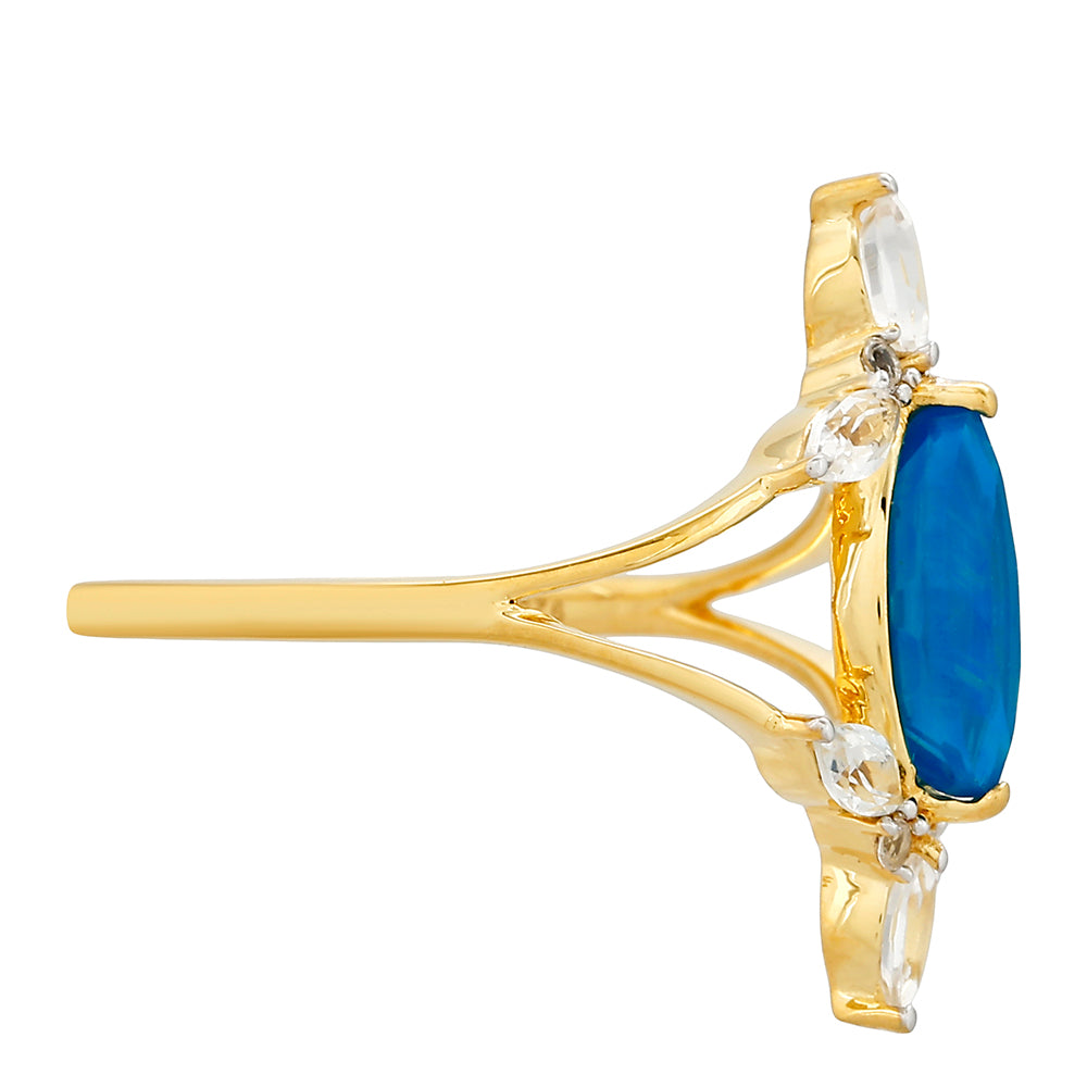 Pozlátený Strieborný Prsteň s Etiópskym Paraiba Modrým Opálom a Bielym Topásom 2 