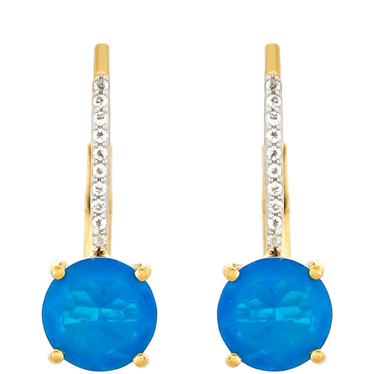 Pozlátené Strieborné Náušnice s Etiópskym Paraiba Modrým Opálom a Bielym Topásom