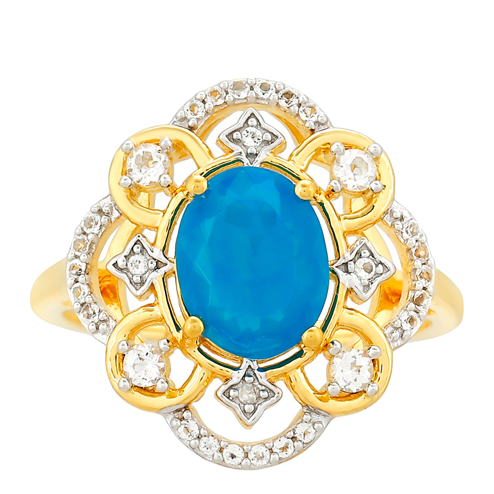 Pozlátený Strieborný Prsteň s Etiópskym Paraiba Modrým Opálom a Bielym Topásom 1 