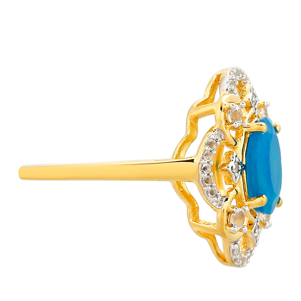 Pozlátený Strieborný Prsteň s Etiópskym Paraiba Modrým Opálom a Bielym Topásom 2 