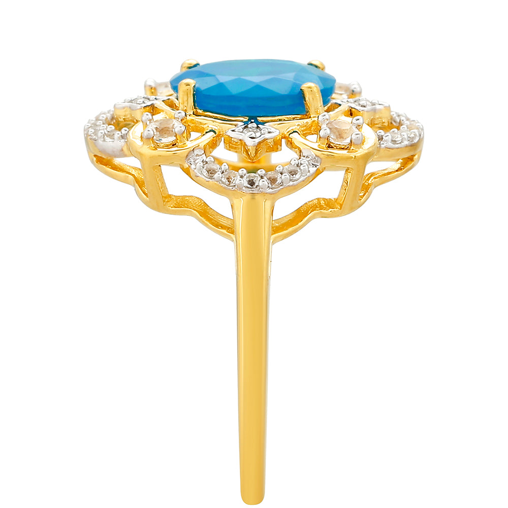 Pozlátený Strieborný Prsteň s Etiópskym Paraiba Modrým Opálom a Bielym Topásom