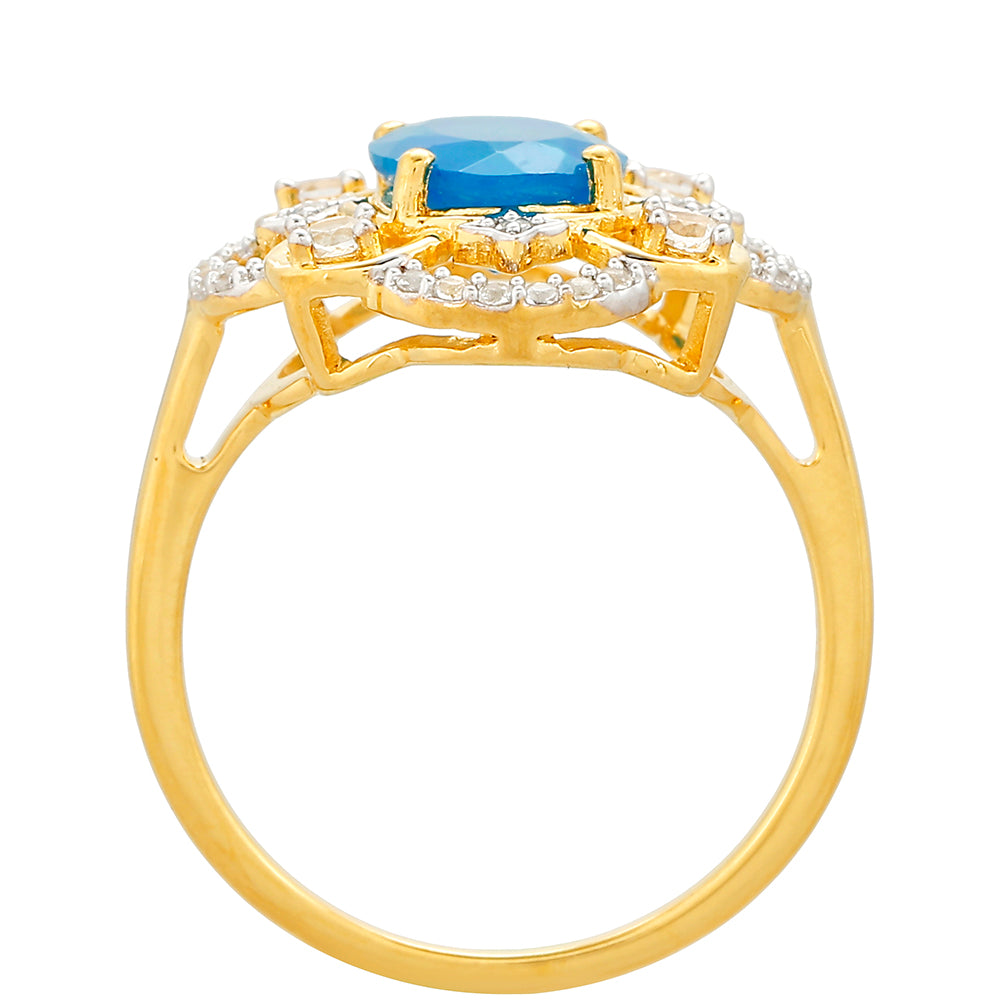 Pozlátený Strieborný Prsteň s Etiópskym Paraiba Modrým Opálom a Bielym Topásom