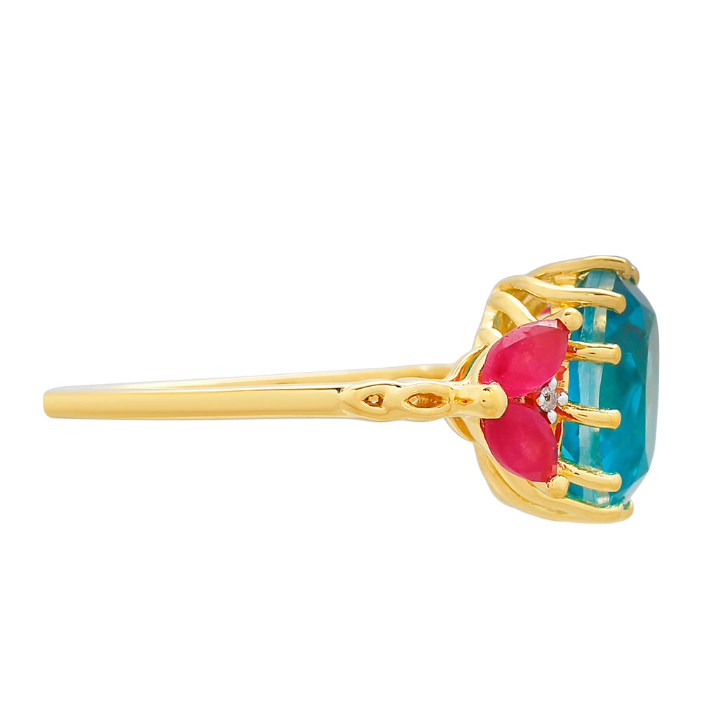 Pozlátený Strieborný Prsteň s Paraiba Kremeňom a Červeným Kremeňom 2 