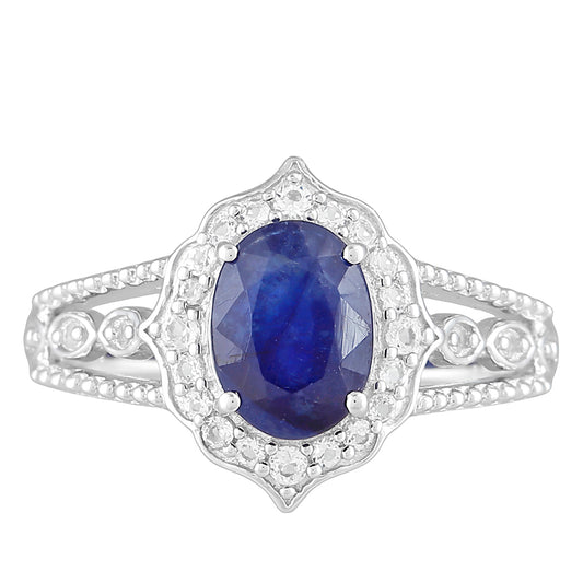 Strieborný Prsteň s Thajským Zafírom a Bielym Topásom