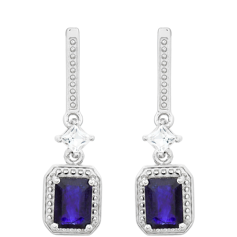 Strieborné Náušnice s Thajským Zafírom a Bielym Topásom