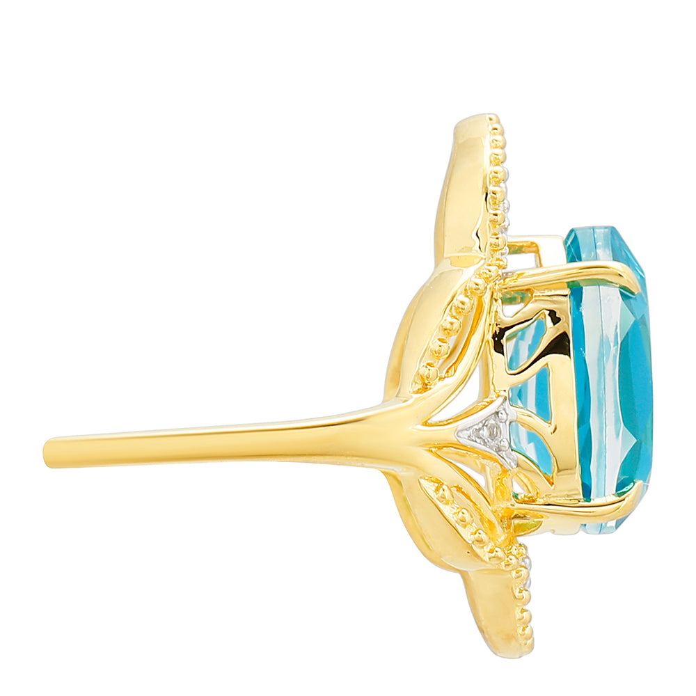 Pozlátený Strieborný Prsteň s Paraiba Kremeňom a Bielym Topásom