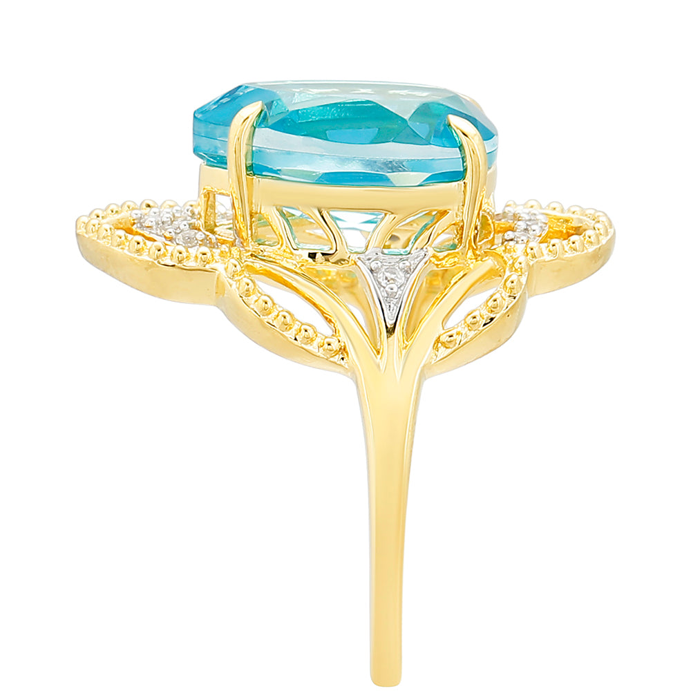 Pozlátený Strieborný Prsteň s Paraiba Kremeňom a Bielym Topásom 3 