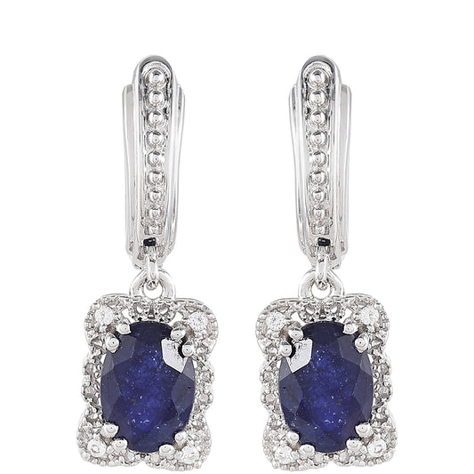 Strieborné Náušnice s Thajským Zafírom a Bielym Topásom