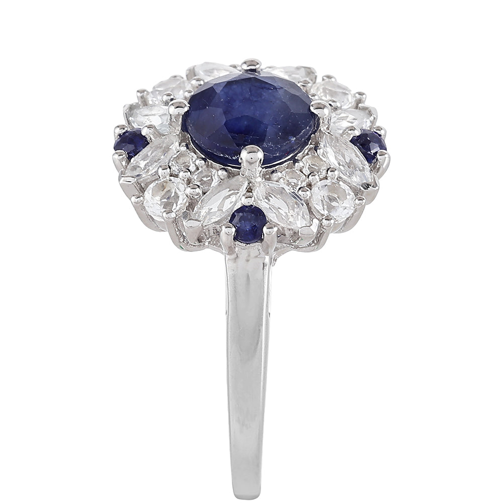 Strieborný Prsteň s Thajským Zafírom a Bielym Topásom