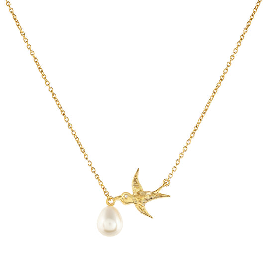 Pozlátený Strieborný Náhrdelník s Barokovou Sladkovodnou Kultivovanou Perlou a Bielym Topásom