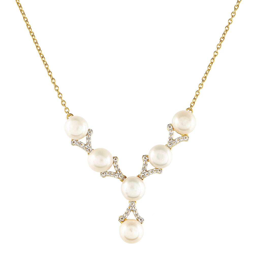 Pozlátený Strieborný Náhrdelník s Barokovou Sladkovodnou Kultivovanou Perlou a Bielym Topásom