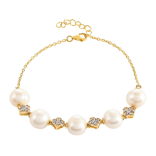 Pozlátený Strieborný Náramok s Barokovou Sladkovodnou Kultivovanou Perlou a Bielym Topásom