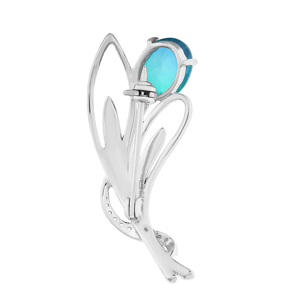 Strieborný Brošňa s Pávím Kremeňom a Bielym Topásom 2 