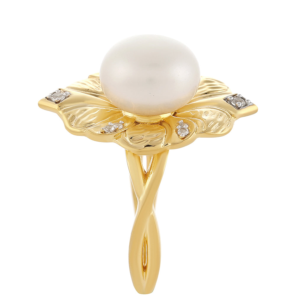 Pozlátený Strieborný Prsteň s Barokovou Sladkovodnou Kultivovanou Perlou a Bielym Topásom 2 