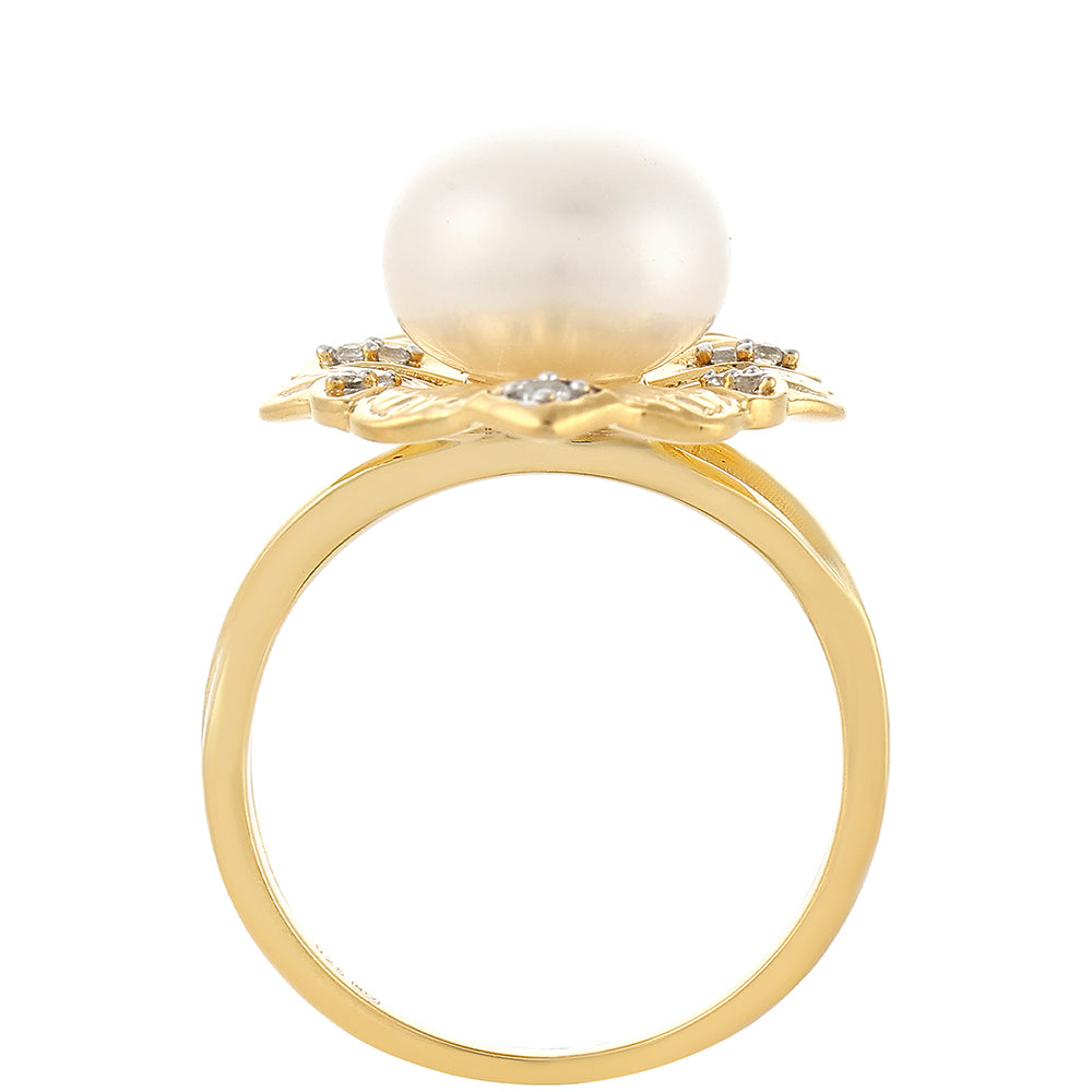 Pozlátený Strieborný Prsteň s Barokovou Sladkovodnou Kultivovanou Perlou a Bielym Topásom 3 